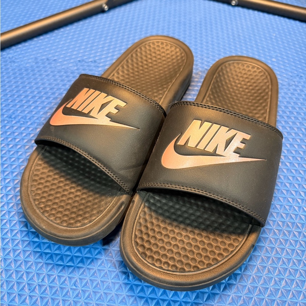 Nike Black Slides w/ Bronze Logo